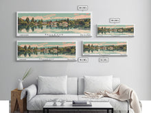 Cargar imagen en el visor de la galería, Bellevue Washington Panoramic Painting, Mid Century Modern Framed Canvas Print, Retro Pop Art Travel Poster, Office Wall Art, City Print
