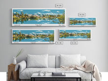 Load image into Gallery viewer, Bend Oregon Panoramic Painting, Mid Century Modern Framed Canvas Print, Retro Pop Art Travel Poster, City Wall Art Decor, Office Art
