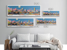 Carregar imagem no visualizador da galeria, Birmingham Alabama Panoramic Painting, Mid Century Modern Framed Canvas Print, Retro Pop Art Travel Poster, Office Wall Art, City Print

