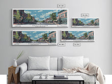 Carregar imagem no visualizador da galeria, Brockton Massachusetts Panoramic Painting, Mid Century Modern Framed Canvas Print, Retro Pop Art Travel Poster, Home Decor, City Art
