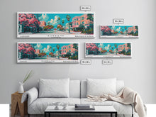Carregar imagem no visualizador da galeria, Burbank California Panoramic Painting, Mid Century Modern Framed Canvas Print, Retro Pop Art Travel Poster, Living Room Wall Art, City Art
