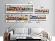 Carregar imagem no visualizador da galeria, Cambridge Massachusetts Panoramic Painting, Mid Century Modern Framed Canvas Print, Retro Pop Art Travel Poster, Home Decor, City Print
