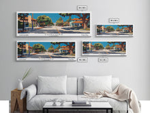 Cargar imagen en el visor de la galería, Concord California Panoramic Painting, Mid Century Modern Framed Canvas Print, Retro Pop Art Travel Poster, City Wall Decor, Office Decor
