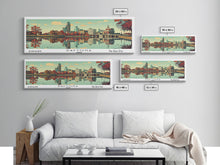 Load image into Gallery viewer, Dayton Ohio Panoramic Wall Art, Mid Century Modern Framed Canvas Print, Retro Pop Art Travel Poster, City Home Decor, Office Decor

