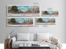 Load image into Gallery viewer, Elgin Illinois Panoramic Painting, Mid Century Modern Framed Canvas Print, Retro Pop Art Travel Poster, City Wall Art, Living Room Decor
