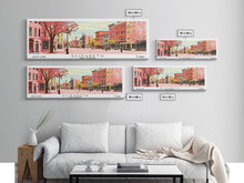 Load image into Gallery viewer, Elizabeth New Jersey Panoramic Wall Art, Mid Century Modern Framed Canvas Print, Retro Pop Art Travel Poster, City Home Decor, Office Art
