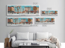 Load image into Gallery viewer, Elizabeth New Jersey Panoramic Wall Art, Mid Century Modern Framed Canvas Print, Retro Pop Art Travel Poster, City Home Decor, Office Art
