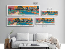 Load image into Gallery viewer, Fort Worth Texas Panoramic Painting, Mid Century Modern Framed Canvas Print, Retro Pop Art Travel Poster, Office Wall Decor
