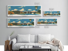 Load image into Gallery viewer, Fresno California Panoramic Painting, Mid Century Modern Framed Canvas Print, Retro Pop Art Travel Poster, Living Room Wall Art
