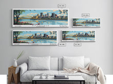 Cargar imagen en el visor de la galería, Pittsburgh Pennsylvania Panoramic Wall Art, Mid Century Modern Framed Canvas Print, Retro Pop Art Travel Poster, City Art, Office Wall Decor, Living Room Art
