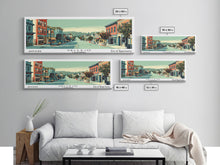 Load image into Gallery viewer, Vallejo California Panoramic Art, Mid Century Modern Framed Canvas Print, Retro Pop Art Travel Poster, City Print, Living Room Wall Decor
