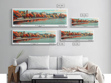 Carregar imagem no visualizador da galeria, Akron Ohio Panoramic Painting, Framed Canvas Print, Mid Century Modern Wall Art, Retro Pop Art Travel Poster, Living Room Decor, City Art
