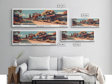 Carregar imagem no visualizador da galeria, Albuquerque New Mexico Panoramic Painting, Framed Canvas Print, Mid Century Modern Wall Art, Retro Pop Art Travel Poster, Office Decor, City Art
