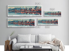 Carregar imagem no visualizador da galeria, Anchorage Alabama Panoramic Painting, Framed Canvas Print, Mid Century Modern Wall Art, Retro Pop Art Travel Poster, Living Room Decor, City Art
