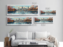 Carregar imagem no visualizador da galeria, Atlanta Georgia Panoramic Painting, Framed Canvas Print, Mid Century Modern Wall Art, Retro Pop Art Travel Poster, Home Decor, City Art
