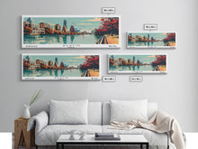Carregar imagem no visualizador da galeria, Austin Texas Panoramic Painting, Framed Canvas Print, Mid Century Modern Wall Art, Retro Pop Art Travel Poster, Home Decor, City Art
