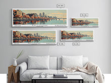 Load image into Gallery viewer, Baltimore Maryland Panoramic Painting, Framed Canvas Print, Mid Century Modern Wall Art, Retro Pop Art Travel Poster, Office Decor, City Art

