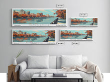 Load image into Gallery viewer, Baton Rouge Louisiana Panoramic Painting, Framed Canvas Print, Mid Century Modern Wall Art, Retro Pop Art Travel Poster, Living Room Decor, City Art

