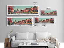 Cargar imagen en el visor de la galería, Birmingham Alabama Panoramic Painting, Framed Canvas Print, Mid Century Modern Wall Art, Retro Pop Art Travel Poster, Office Decor, City Art
