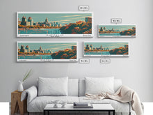 Carregar imagem no visualizador da galeria, Buffalo New York Panoramic Painting, Framed Canvas Print, Mid Century Modern Wall Art, Retro Pop Art Travel Poster, Office Decor, City Art

