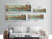 Load image into Gallery viewer, Detroit Michigan Panoramic Painting, Framed Canvas Print, Mid Century Modern Wall Art, Retro Pop Art Travel Poster, Office Decor, City Art
