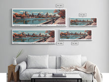 Load image into Gallery viewer, Fort Wayne Indiana Panoramic Painting, Framed Canvas Print, Mid Century Modern Wall Art, Retro Pop Art Travel Poster, Office Decor, City Art
