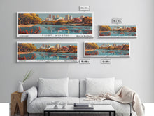 Load image into Gallery viewer, Fort Worth Texas Panoramic Painting, Framed Canvas Print, Mid Century Modern Wall Art, Retro Pop Art Travel Poster, Home Decor, City Art
