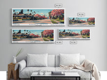 Cargar imagen en el visor de la galería, Garden Grove California Panoramic Painting, Framed Canvas Print, Mid Century Modern Wall Art, Retro Pop Art Travel Poster, Living Room Decor, City Art
