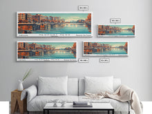 Load image into Gallery viewer, Newport News Virginia Panoramic Wall Art, Mid Century Modern Framed Canvas Print, Retro Pop Art Travel Poster, Office Decor, Cityscape Art
