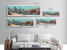 Load image into Gallery viewer, Phoenix Arizona Panoramic View, Mid Century Modern Framed Canvas Print, Retro Pop Art Travel Poster, Living Room Wall Decor
