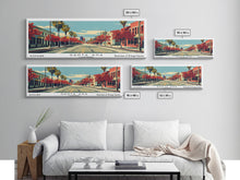 Cargar imagen en el visor de la galería, Santa Ana California Panoramic Wall Art, Mid Century Modern Framed Canvas Print, Retro Pop Art Cityscape, Travel Poster, Living Room Decor
