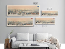 Cargar imagen en el visor de la galería, Belgrade Serbia Panoramic Travel Poster, Framed Canvas Print or Metal Wall Art, Travel Art, Home Decor, Panoramic Painting, Midcentury Art
