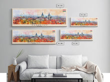 Load image into Gallery viewer, Debrecen Hungary Panoramic Travel Poster, Framed Canvas Print or Metal Wall Art, Travel Art, Home Decor, Panoramic Painting, Midcentury Art
