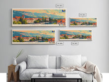 Load image into Gallery viewer, Banja Luka Bosnia Panoramic Travel Poster, Framed Canvas Print or Metal Wall Art, Travel Art, Home Decor, Panoramic Painting, Midcentury Art
