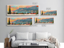 Load image into Gallery viewer, Bar Montenegro Panoramic Travel Poster, Framed Canvas Print or Metal Wall Art, Travel Art, Home Decor, Panoramic Painting, Midcentury Art
