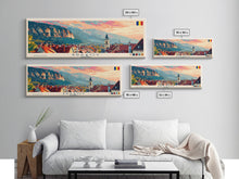 Load image into Gallery viewer, Brasov Romania Panoramic Travel Poster, Framed Canvas Print or Metal Wall Art, Travel Art, Home Decor, Panoramic Painting, Midcentury Art
