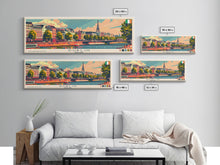 Load image into Gallery viewer, Dublin Ireland Panoramic Travel Poster, Framed Canvas Print or Metal Wall Art, Travel Art, Home Decor, Panoramic Painting, Midcentury Art
