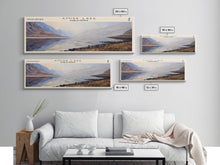 Load image into Gallery viewer, Amisk Lake Panoramic Framed Canvas Print, Lake House Art, Vintage Style, Travel Poster, Nature Scene, Scenic Artwork
