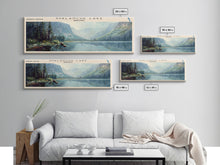 Carregar imagem no visualizador da galeria, Avalanche Lake Montana Panoramic Framed Canvas Print, Lake House Art, Boho Decor, Travel Poster, Nature Wall Art, Serene Scene

