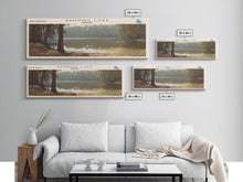 Load image into Gallery viewer, Banning Lake Indiana Framed Canvas Print, Lake House Decor, Panoramic Scenic Painting, Travel Poster, Rustic Art, Nature Wall Art

