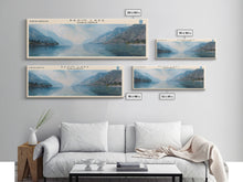 Load image into Gallery viewer, Basin Lake Panoramic Framed Canvas Print, Lake House Decor, Scenic Painting, Travel Poster, Rustic Art, Nature Wall Art
