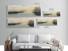 Load image into Gallery viewer, Blue Springs Lake Missouri Framed Canvas Print, Lake House Art, Panoramic Scenic View, Travel Poster, Minimalist Art, Lake Painting
