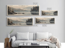 Cargar imagen en el visor de la galería, Cedar Lake Framed Canvas Print, Panoramic Lake House Decor, Wide Wall Art, Travel Poster, Rustic Lake Painting, Nature Art
