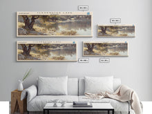 Cargar imagen en el visor de la galería, Clearwater Lake Framed Canvas Print, Lake House Art, Panoramic Travel Poster, Wide Wall Art, Modern Lake Painting, Home Decor
