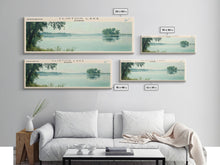 Load image into Gallery viewer, Clinton Lake Illinois Framed Canvas Print, Panoramic Lake House Decor, Wide Wall Art, Travel Poster, Rustic Lake Painting, Nature Art
