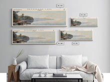 Load image into Gallery viewer, Dezadeash Lake Framed Canvas Print, Panoramic Lake House Decor, Wall Art, Travel Poster, Rustic Lake Painting, Nature Art
