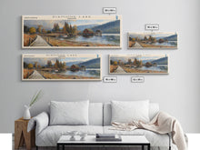 Load image into Gallery viewer, Diamond Lake Oregon Framed Canvas Print, Lake House Art, Panoramic Wall Art, Travel Poster, Modern Lake Painting, Home Decor
