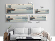 Load image into Gallery viewer, Eau Claire Clearwater Lake East Framed Canvas Print, Lake House Decor, Panoramic Wall Art, Travel Poster, Rustic Lake Painting, Home Decor
