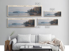 Cargar imagen en el visor de la galería, Flagstaff Lake Maine Framed Canvas Print, Panoramic Lake House Decor, Wall Art, Travel Poster, Peaceful Lake Painting, Nature Art
