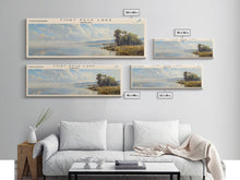 Load image into Gallery viewer, Fort Peck Lake Montana Framed Canvas Print, Lake House Art, Panoramic Wall Art, Travel Poster, Serene Lake Painting, Home Decor
